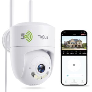 TIEJUS 5G/2.4G WiFi Security Camera Outdoor,24/7 Recording Home Security Cameras 2K,360° PTZ Wired Cameras for Home Security Outside,Auto Tracking